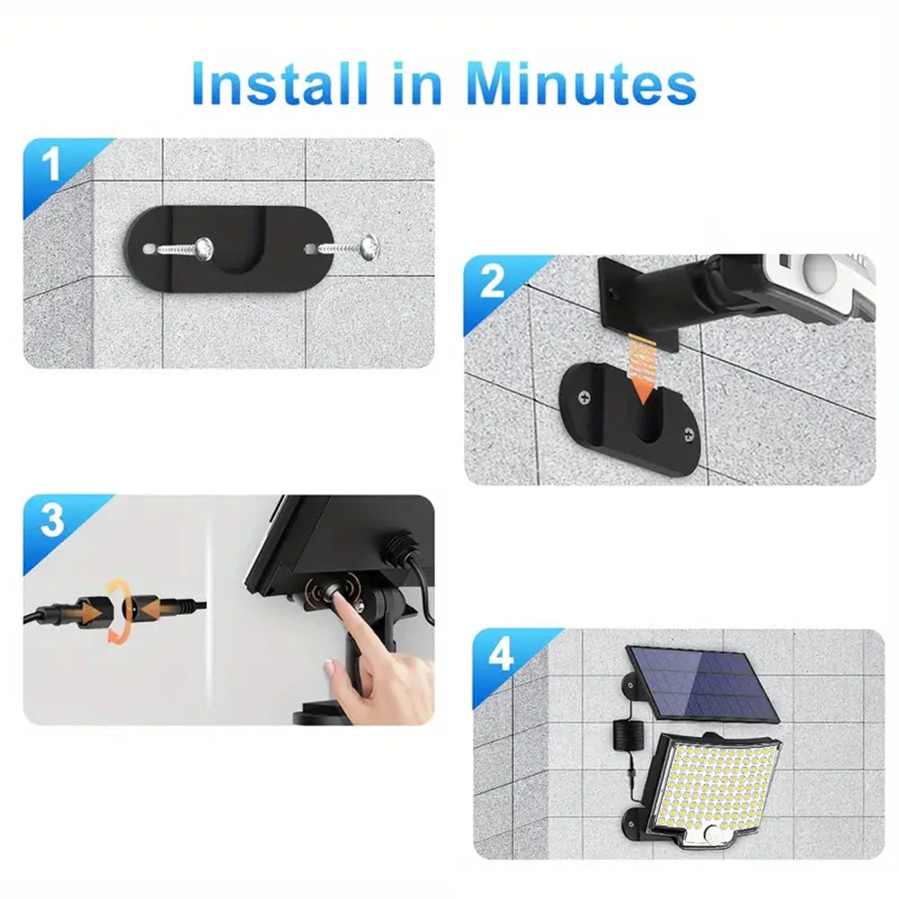 106 LED Solar Motion Light Outdoor Separate Panel Solar Flood Lights 3Light Modes for Garden Garage Street Lamp Outdoor Lighting