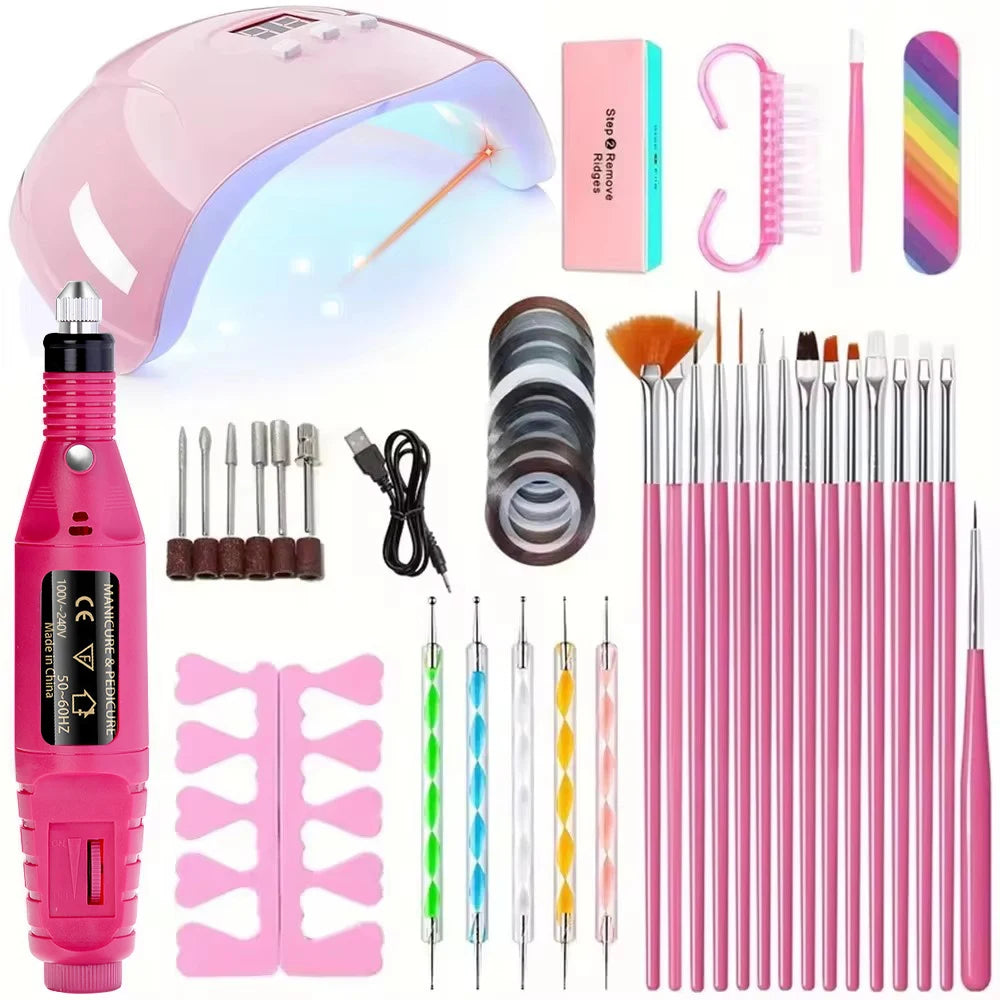 LINMANDA Professional USB Electric Nail Drill Polish File Kit with UV LED Nail Lamp Gel Manicure Dryer Lamp Acrylic Starter Set