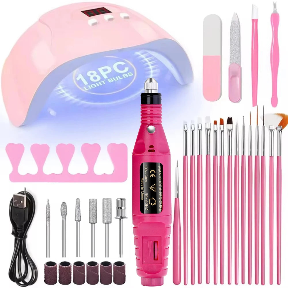 LINMANDA Professional USB Electric Nail Drill Polish File Kit with UV LED Nail Lamp Gel Manicure Dryer Lamp Acrylic Starter Set
