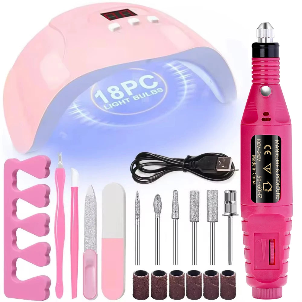 LINMANDA Professional USB Electric Nail Drill Polish File Kit with UV LED Nail Lamp Gel Manicure Dryer Lamp Acrylic Starter Set